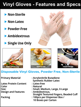 US Stock - Vinyl Gloves - Non Medical Food Safe 